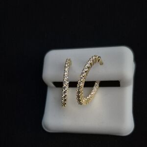 Diamond Gold & White Sparkle Hoop Earrings | 925 Silver Gold Vermeil 1.25 CT